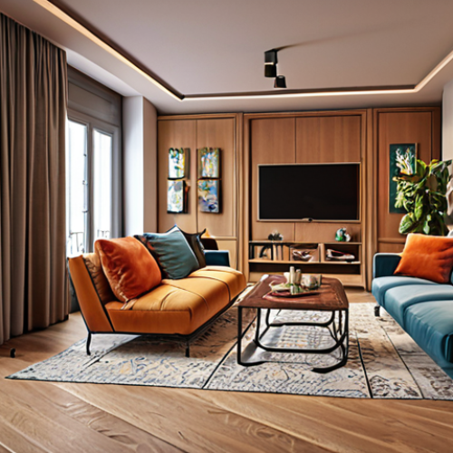 Home 4 A cozy and personalized apartment living room with custom-designed furniture, reflecting the owner's personality, featuring comfortable seating, pleasing colors, and unique decorative elements.